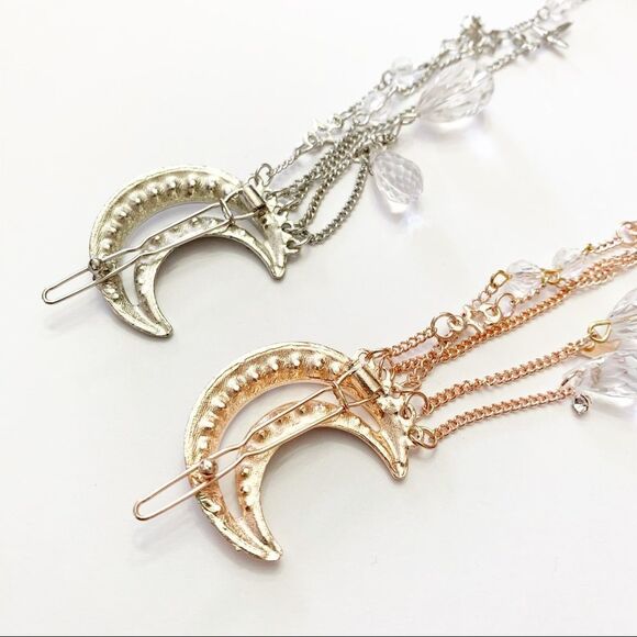 Sparkling Moon Crystal Long Dangle Hair Clip (F3) - Picture 3 of 6